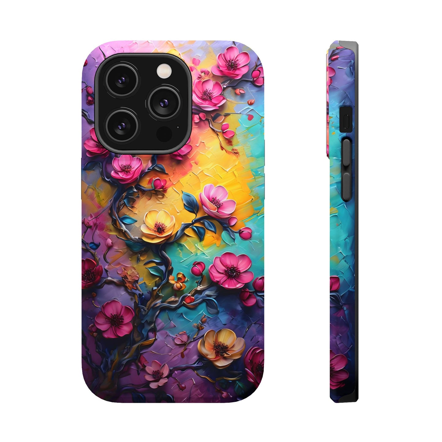 Floral Magnetic Tough Case, Vibrant Phone Cover, Durable Protection, Gift for Flower Lovers, Colorful Floral Design