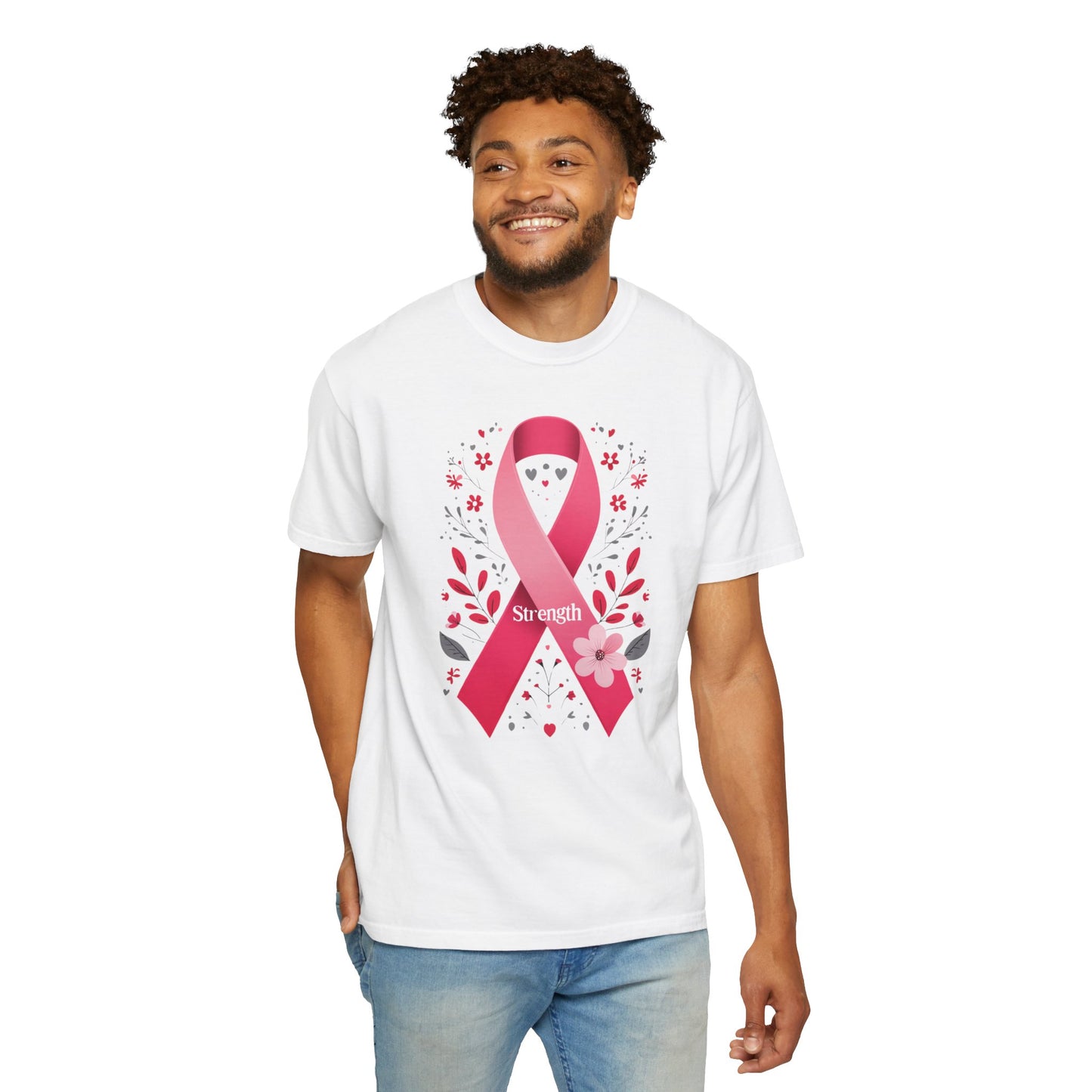 Strength Awareness Unisex T-Shirt, Pink Ribbon Support Tee, Cute Cancer Awareness Shirt, Gift for Her, Thoughtful Donation Shirt