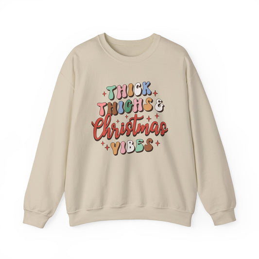 Thick Thighs & Christmas Vibes Sweatshirt, Cozy Holiday Crewneck, Funny Christmas Gift, Unisex Winter Apparel, Cute Christmas