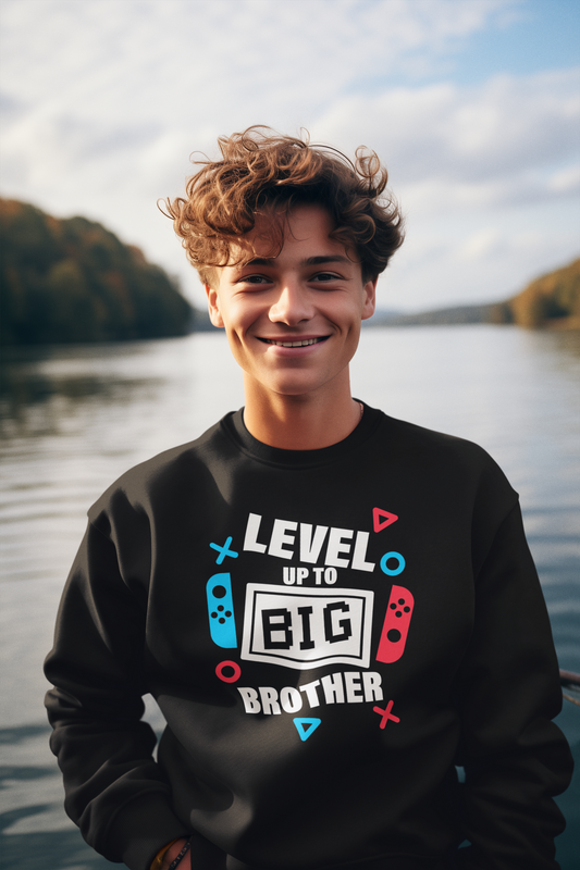 Video Game Inspired Youth Crewneck Sweatshirt - Level Up to Big Brother