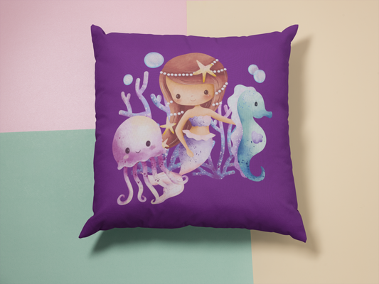 Whimsical Mermaid Vibes Pillow, Ocean Decor, Kids Room Accent, Nautical Themed Cushion, Underwater Fantasy Home Decor