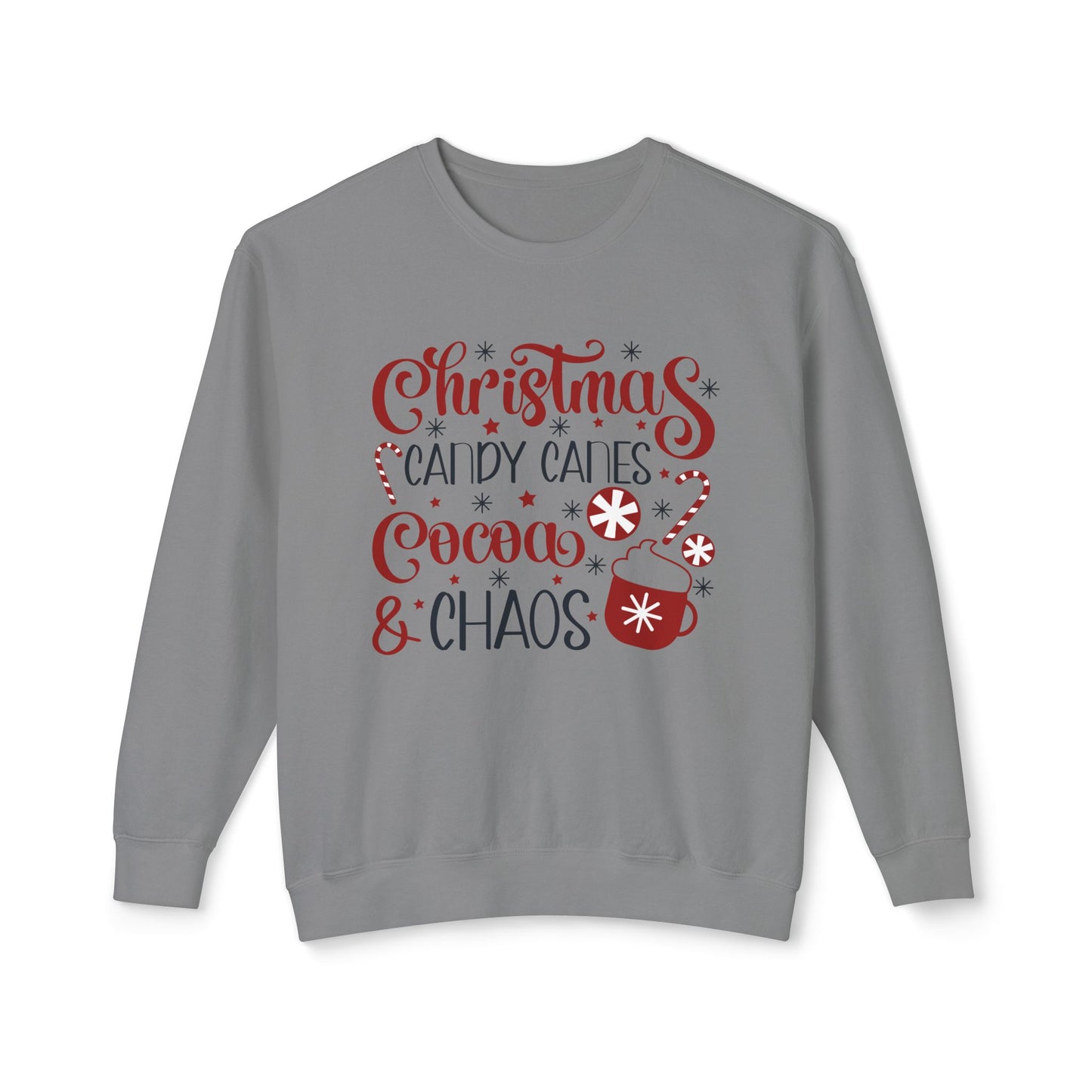 Christmas Candy Canes Cocoa & Chaos Sweatshirt, Unisex Holiday Apparel, Cozy Winter Gift, Festive Sweater, Seasonal Wear