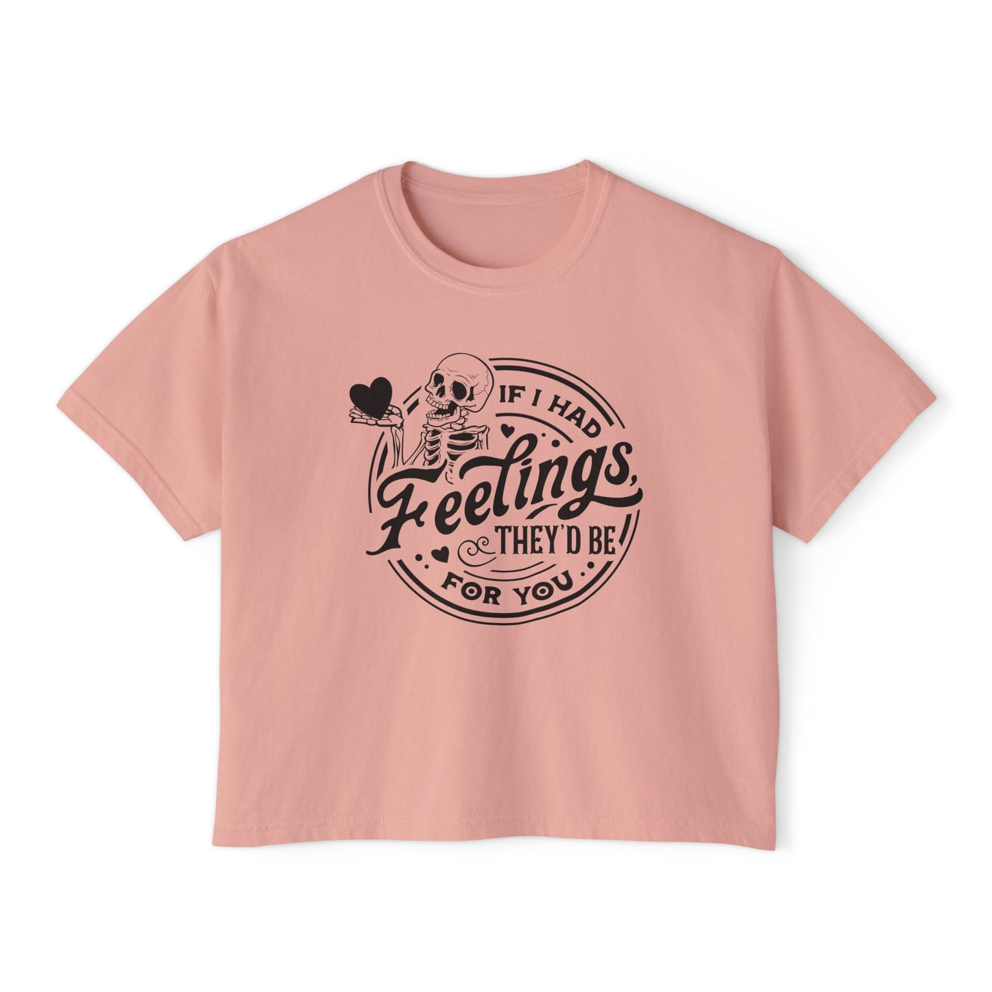 Skeleton Feelings Boxy Tee - Fun & Casual Valentine's Day Graphic Top for Women