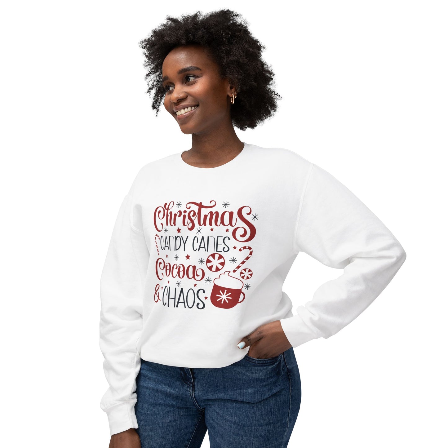 Christmas Candy Canes Cocoa & Chaos Sweatshirt, Unisex Holiday Apparel, Cozy Winter Gift, Festive Sweater, Seasonal Wear