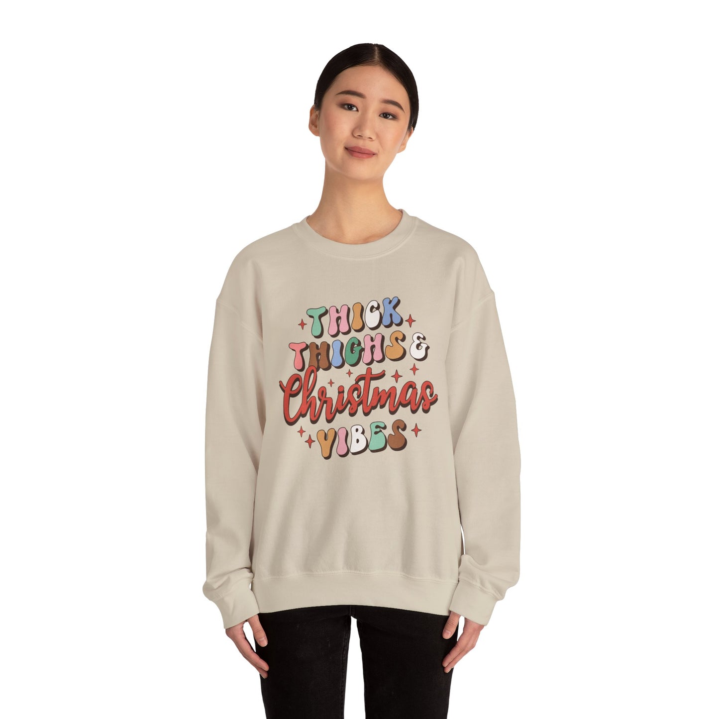 Thick Thighs & Christmas Vibes Sweatshirt, Cozy Holiday Crewneck, Funny Christmas Gift, Unisex Winter Apparel, Cute Christmas