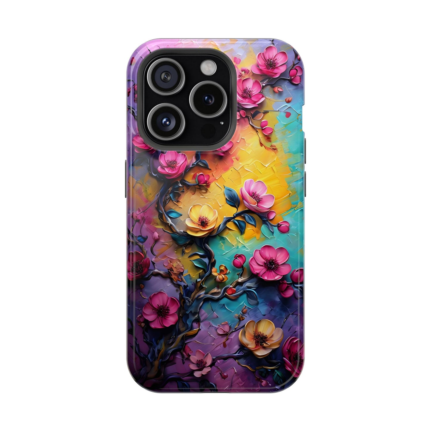 Floral Magnetic Tough Case, Vibrant Phone Cover, Durable Protection, Gift for Flower Lovers, Colorful Floral Design