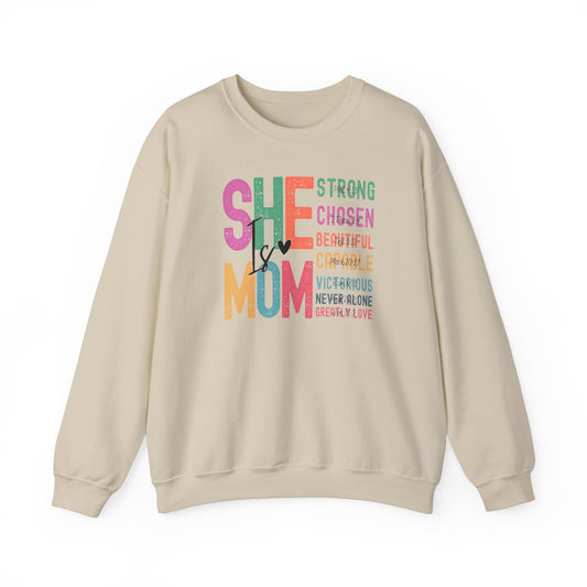 She Is Mom Sweatshirt, Inspirational Crewneck, Mother's Day Gift, Cozy Pullover for Moms, Unique Mom Appreciation Gift