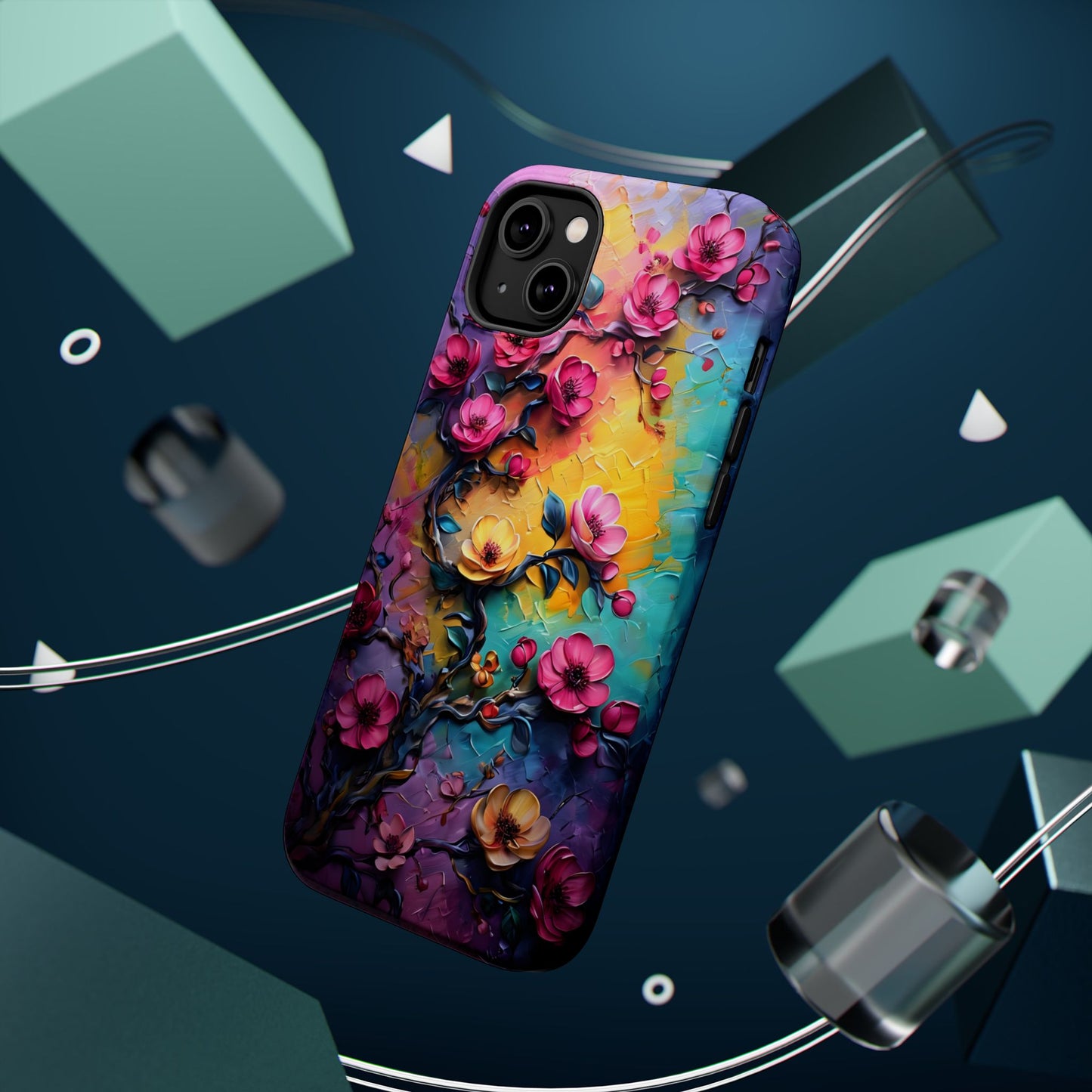 Floral Magnetic Tough Case, Vibrant Phone Cover, Durable Protection, Gift for Flower Lovers, Colorful Floral Design