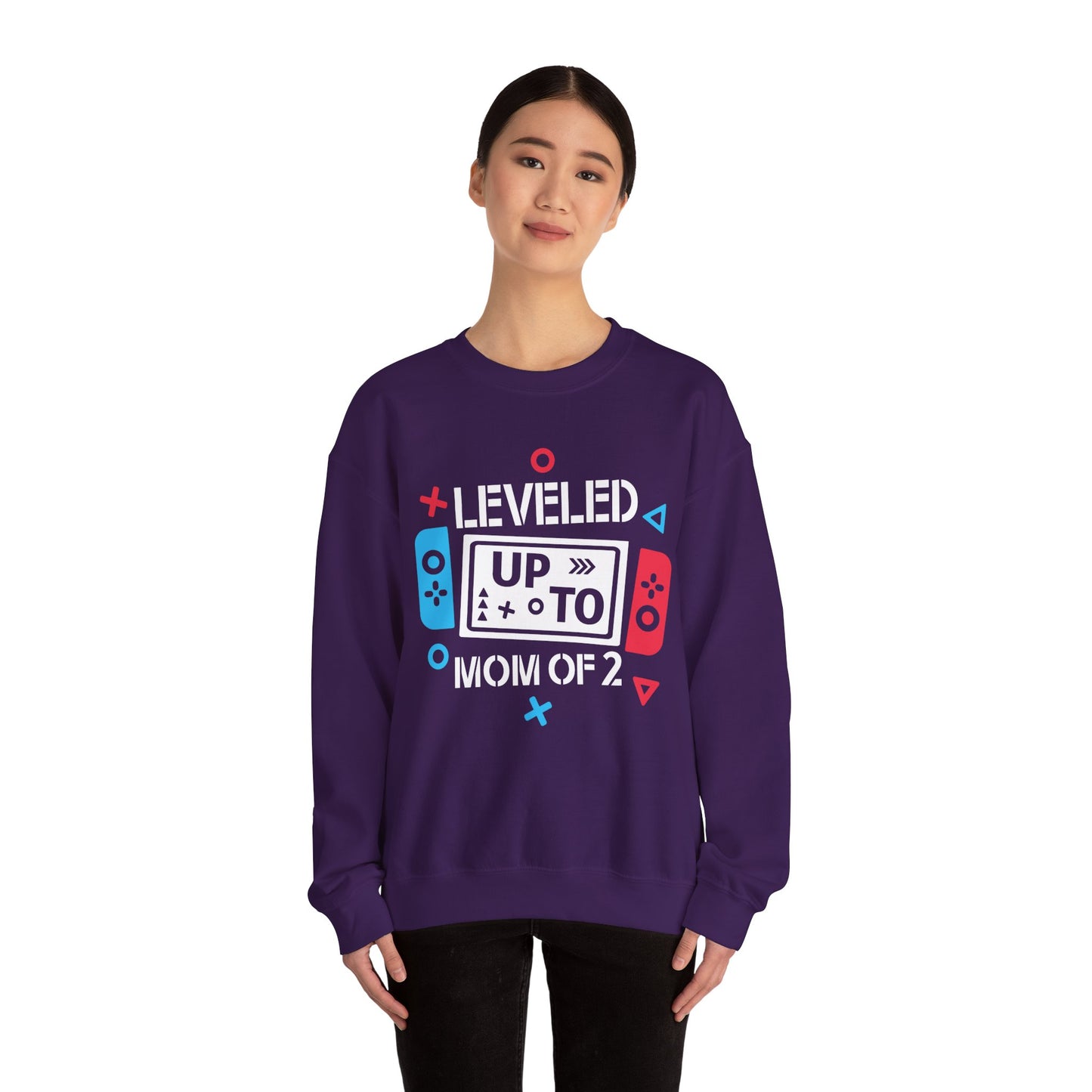 Leveled Up Mom of 2 Crewneck Sweatshirt – Gaming Gift for Moms