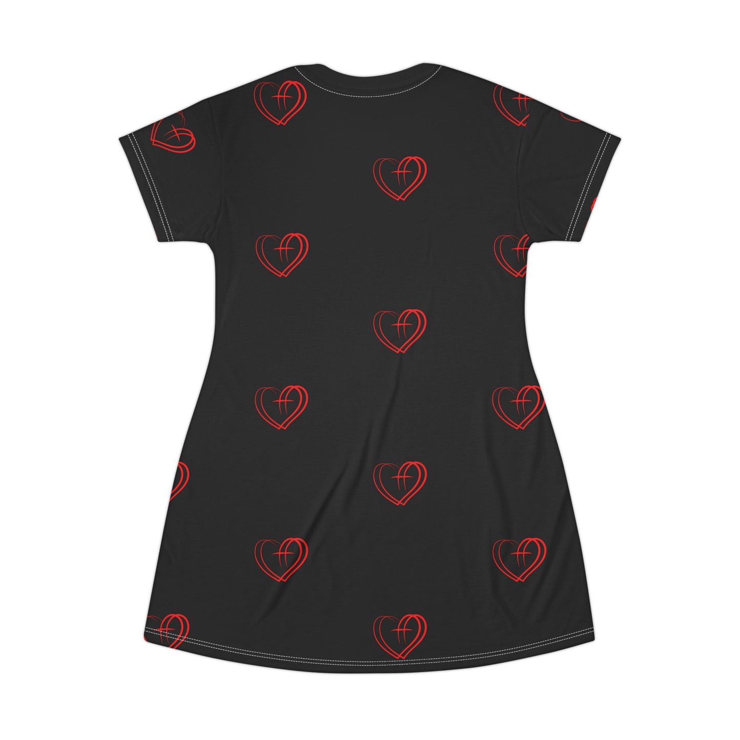 Love Hearts T-Shirt Dress - Casual Fashion, Heart Prints, Gift for Her, Summer Wear, Valentines Day Outfit, Lounge Dress