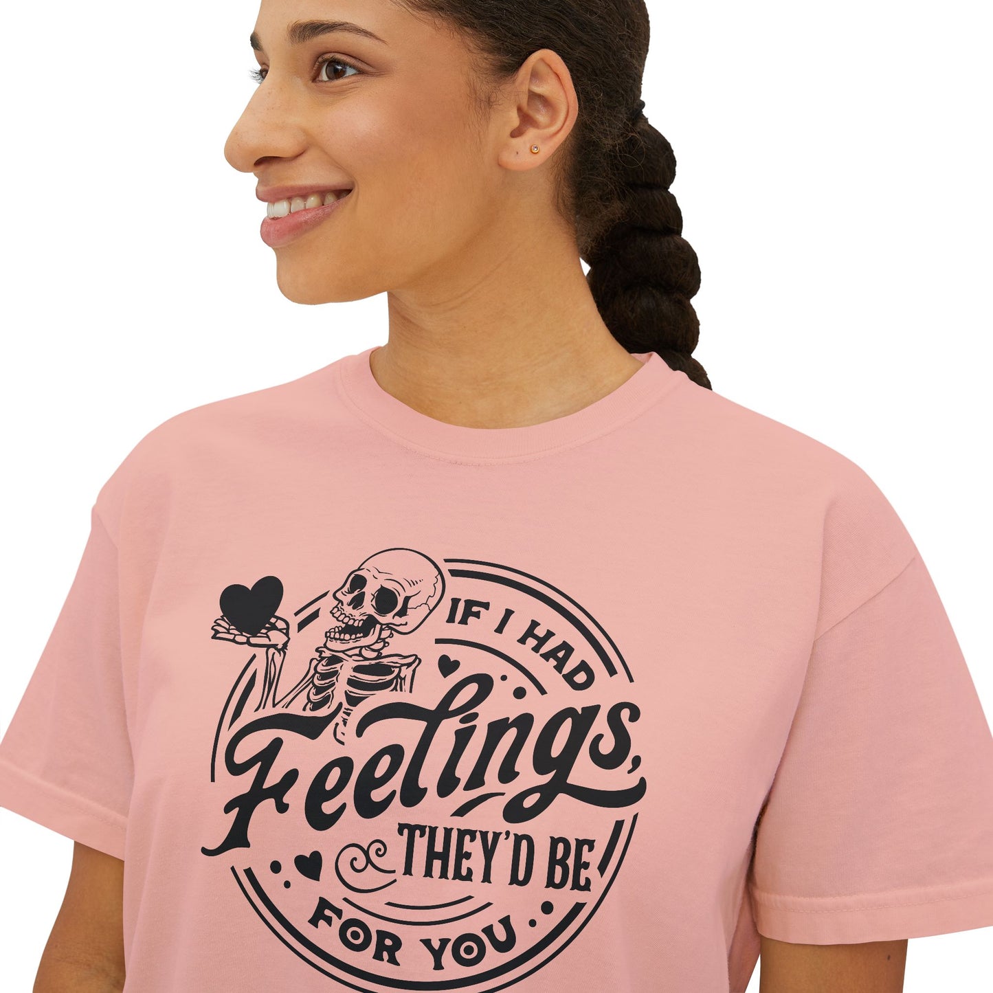 Skeleton Feelings Boxy Tee - Fun & Casual Valentine's Day Graphic Top for Women