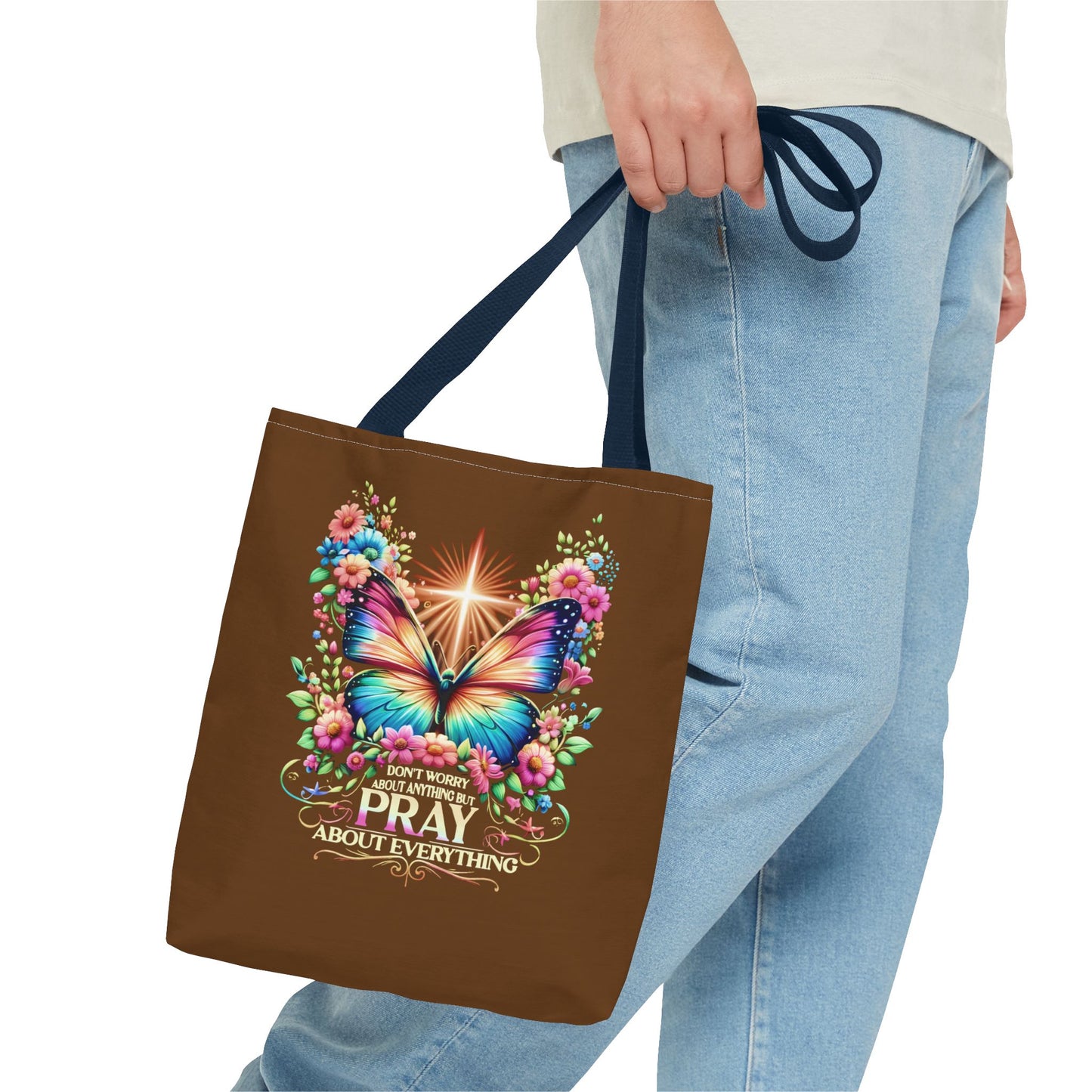 Inspirational Butterfly Tote Bag - "Don't Worry, Pray About Everything" - Motivational Gift, Eco-Friendly Tote, Reusable Shopping Bag,