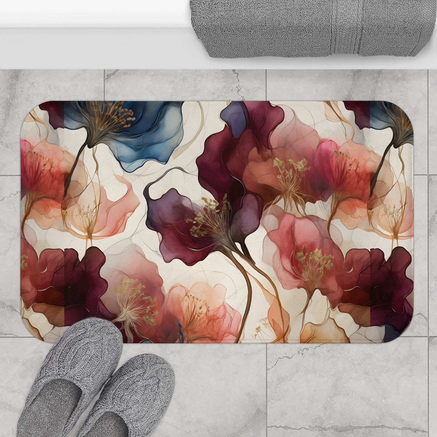 Floral Elegance Bath Mat - Cozy Bathroom Decor, Boho Home Accent, Gift for Her, Modern Bathroom Mat, Spring Inspired Design