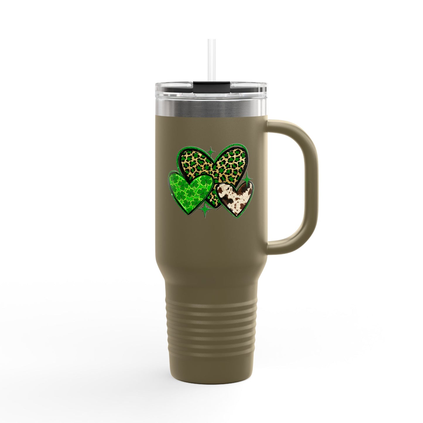 St Patricks Day Love Insulated Travel Mug, 40oz | Cute Green Heart Design | Perfect for Road Trips & Gifts | Ideal for Travel Lovers, Coffee