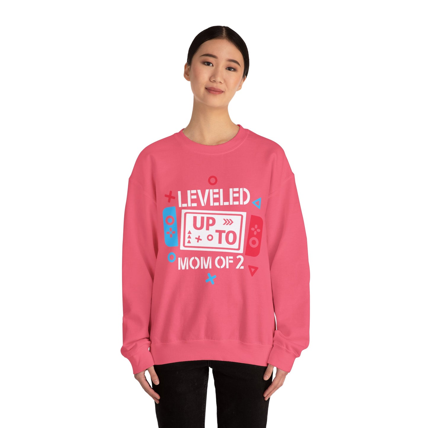 Leveled Up Mom of 2 Crewneck Sweatshirt – Gaming Gift for Moms