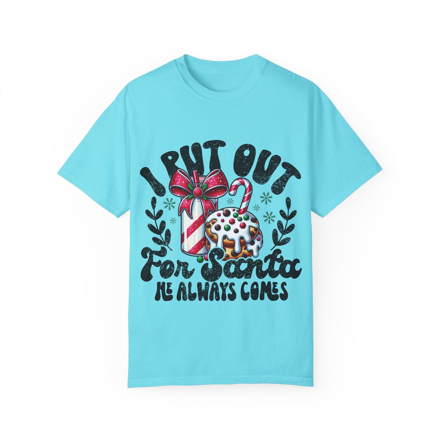 I Put Out for Santa Unisex Garment-Dyed T-shirt, Fun Holiday Tee, Christmas Gift, Festive Apparel, Cute Winter Shirt