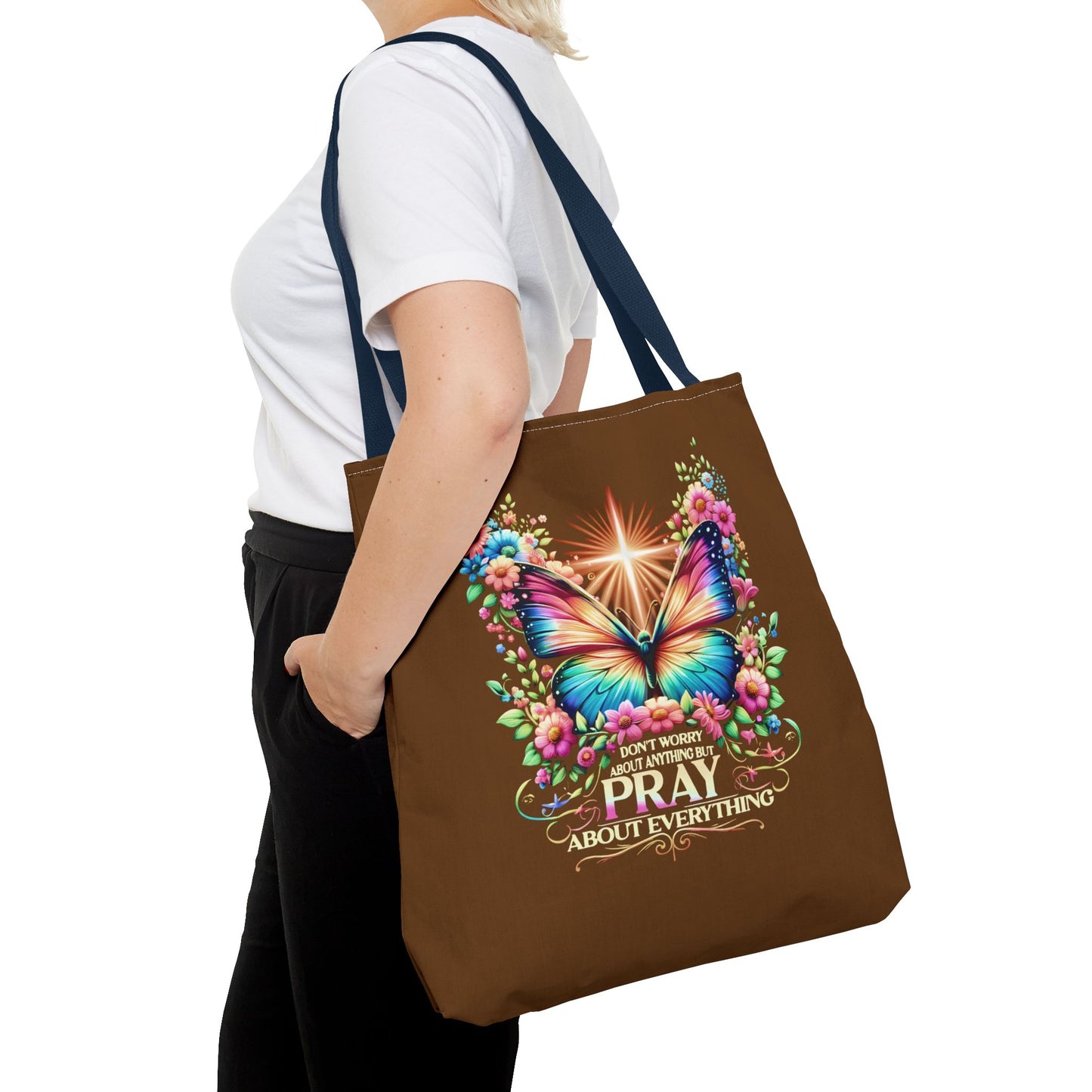 Inspirational Butterfly Tote Bag - "Don't Worry, Pray About Everything" - Motivational Gift, Eco-Friendly Tote, Reusable Shopping Bag,