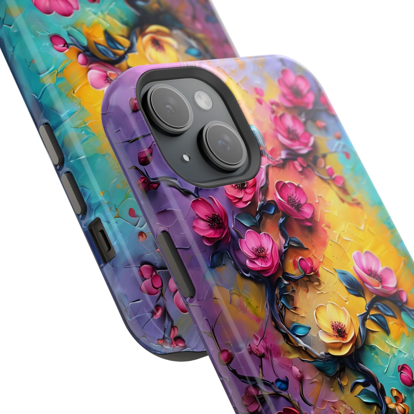 Floral Magnetic Tough Case, Vibrant Phone Cover, Durable Protection, Gift for Flower Lovers, Colorful Floral Design