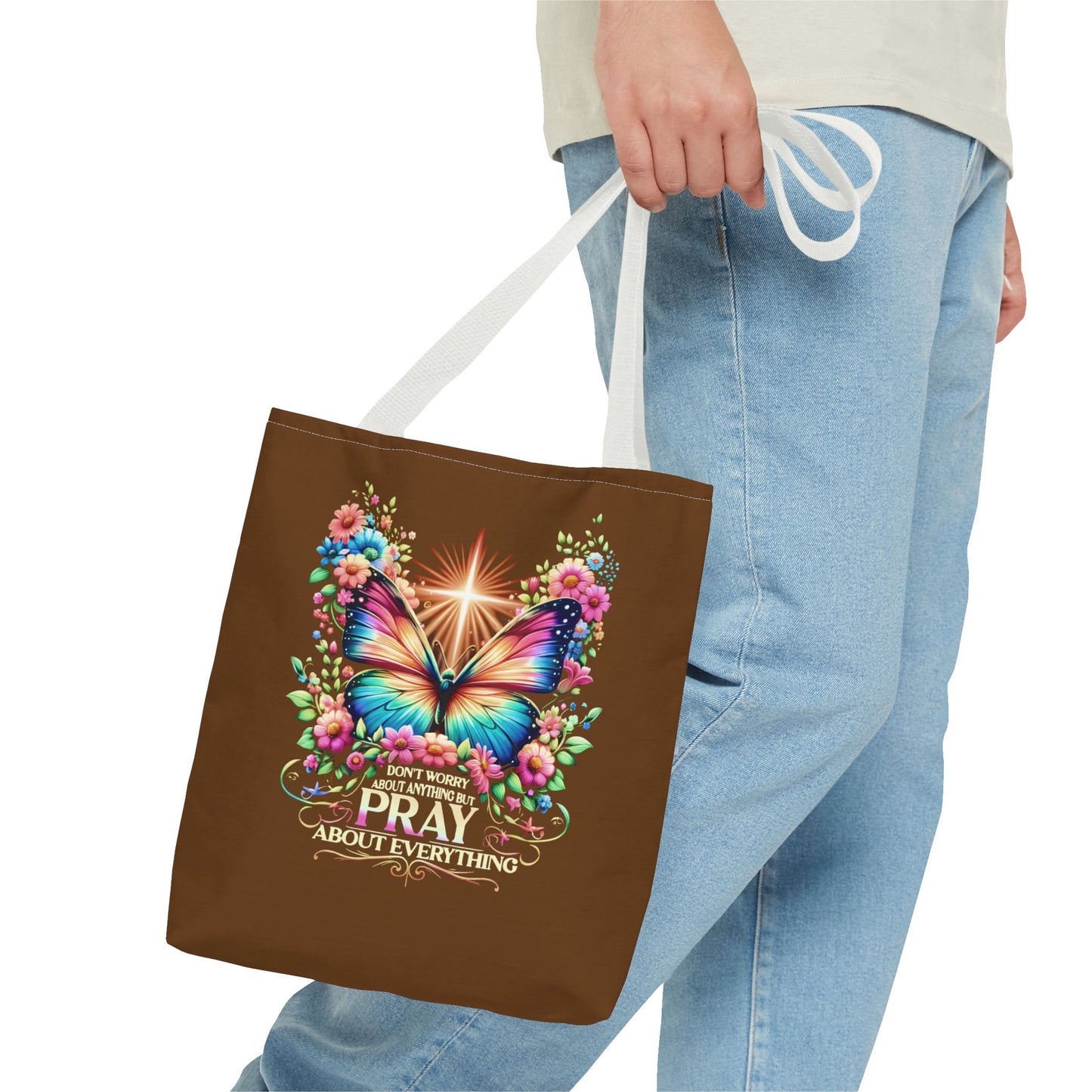 Inspirational Butterfly Tote Bag - "Don't Worry, Pray About Everything" - Motivational Gift, Eco-Friendly Tote, Reusable Shopping Bag,