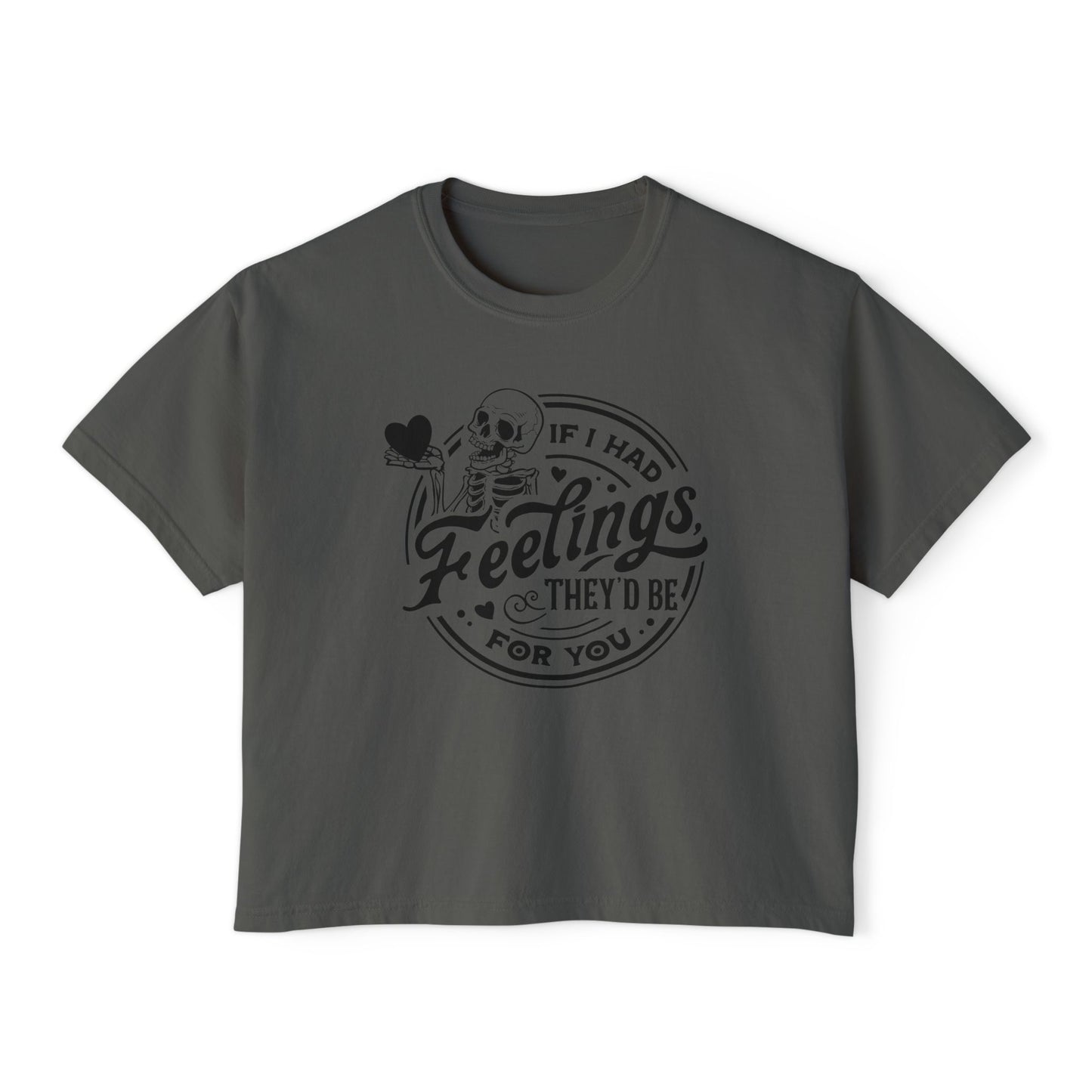 Skeleton Feelings Boxy Tee - Fun & Casual Valentine's Day Graphic Top for Women