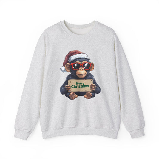 Merry Christmas Monkey Sweatshirt, Funny Holiday Crewneck, Unisex Gift, Christmas Apparel, Winter Wear, Cute Chimp Design