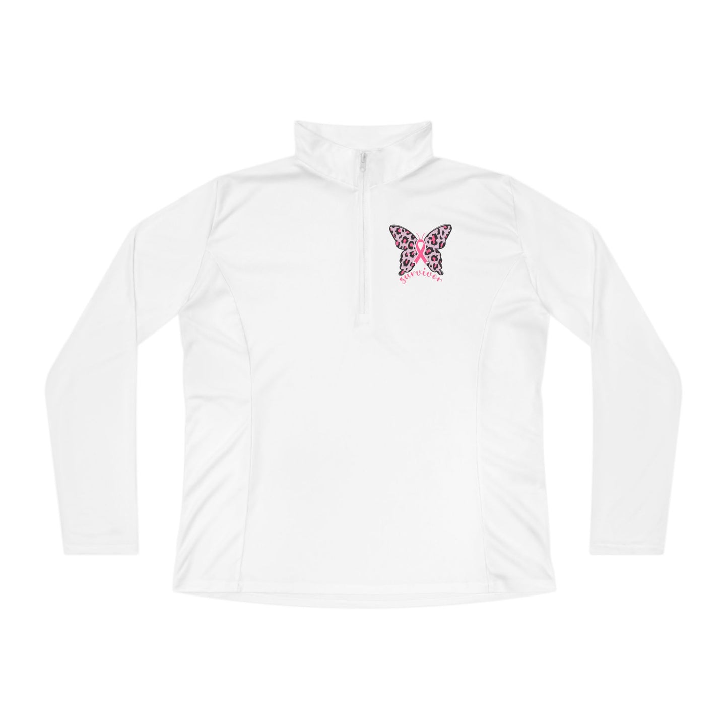 Ladies Butterfly Quarter-Zip Pullover - Perfect for Active Lifestyles & Casual Wear, Breast Cancer Awareness