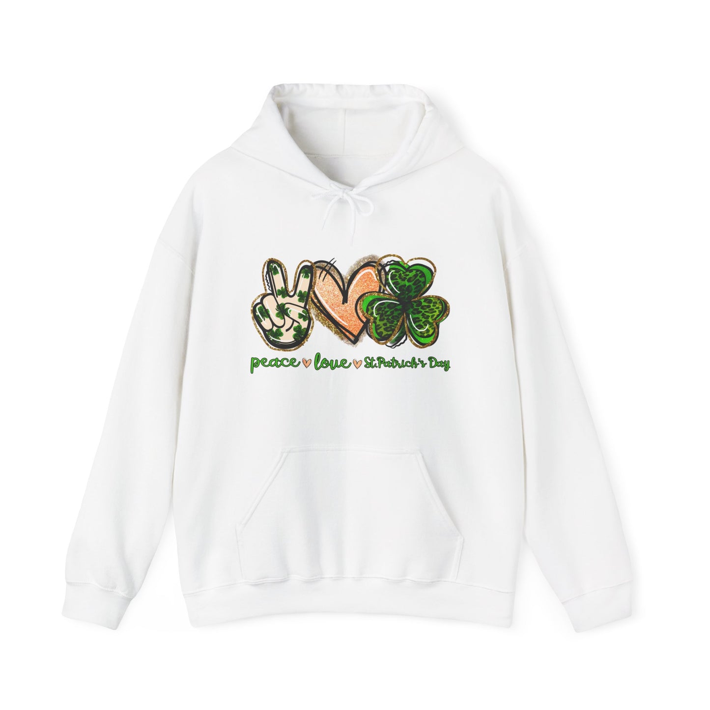 Peace Love Shamrocks Unisex Hoodie, St. Patricks Day Sweatshirt, Irish Gift, Eco-Friendly Clothing, Cozy Casual Wear