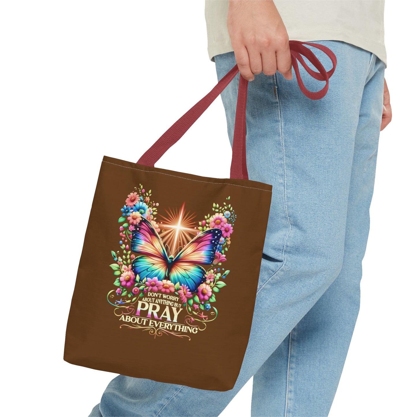 Inspirational Butterfly Tote Bag - "Don't Worry, Pray About Everything" - Motivational Gift, Eco-Friendly Tote, Reusable Shopping Bag,