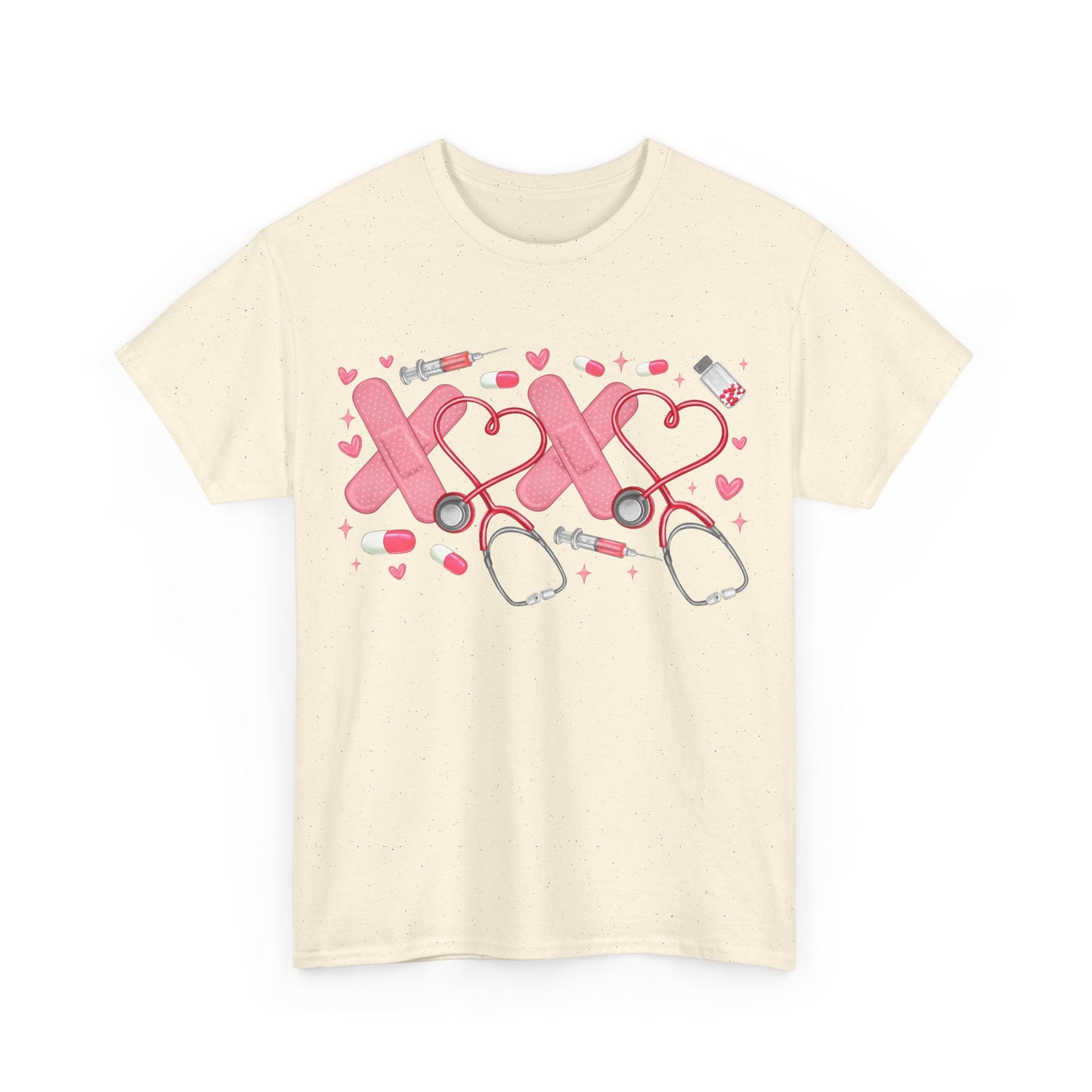 Heart & Bandage Unisex Heavy Cotton Tee, Cute Nurse Shirt, Medical Professional Gift, Casual Wear, Healthcare Apparel