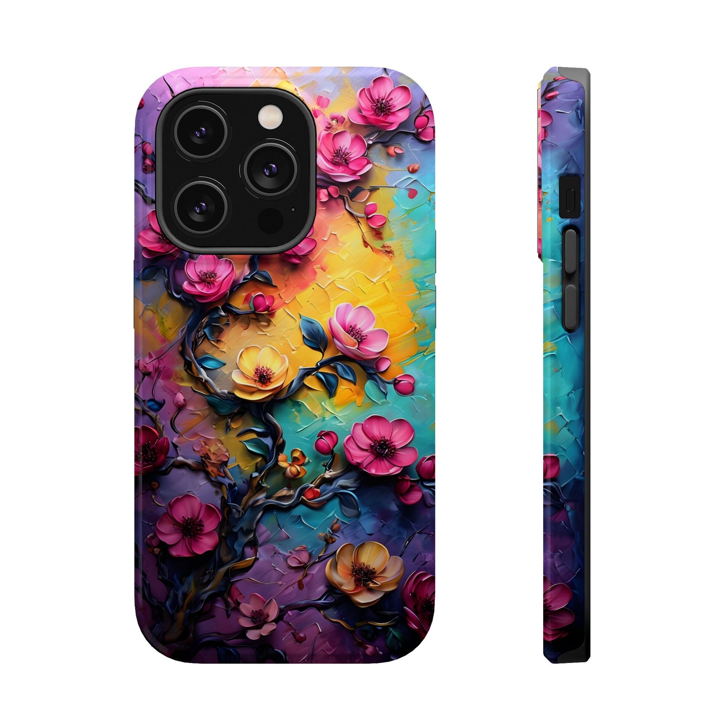 Floral Magnetic Tough Case, Vibrant Phone Cover, Durable Protection, Gift for Flower Lovers, Colorful Floral Design