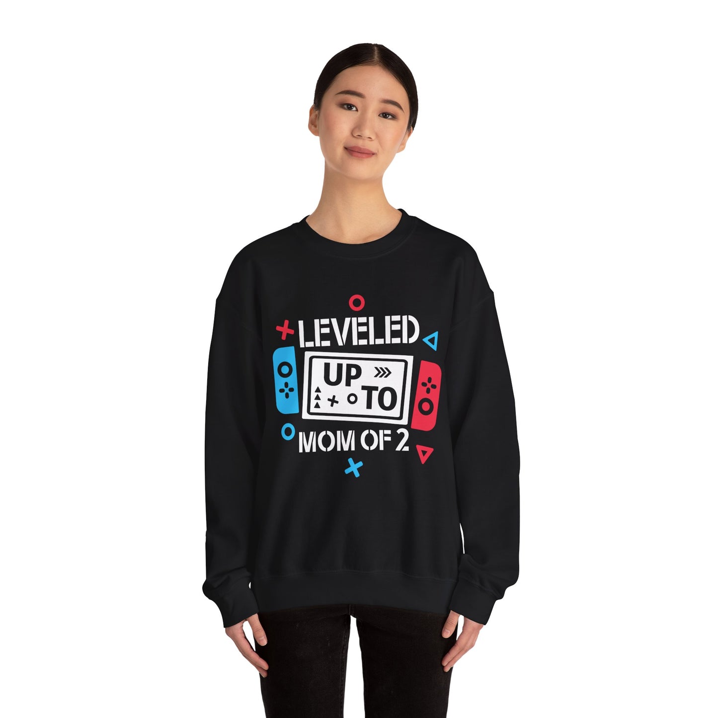 Leveled Up Mom of 2 Crewneck Sweatshirt – Gaming Gift for Moms