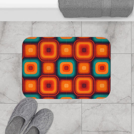 Retro Geometric Bath Mat, Vintage Home Decor, Bathroom Accessories, Bold Patterned Rug, Gift for Housewarming