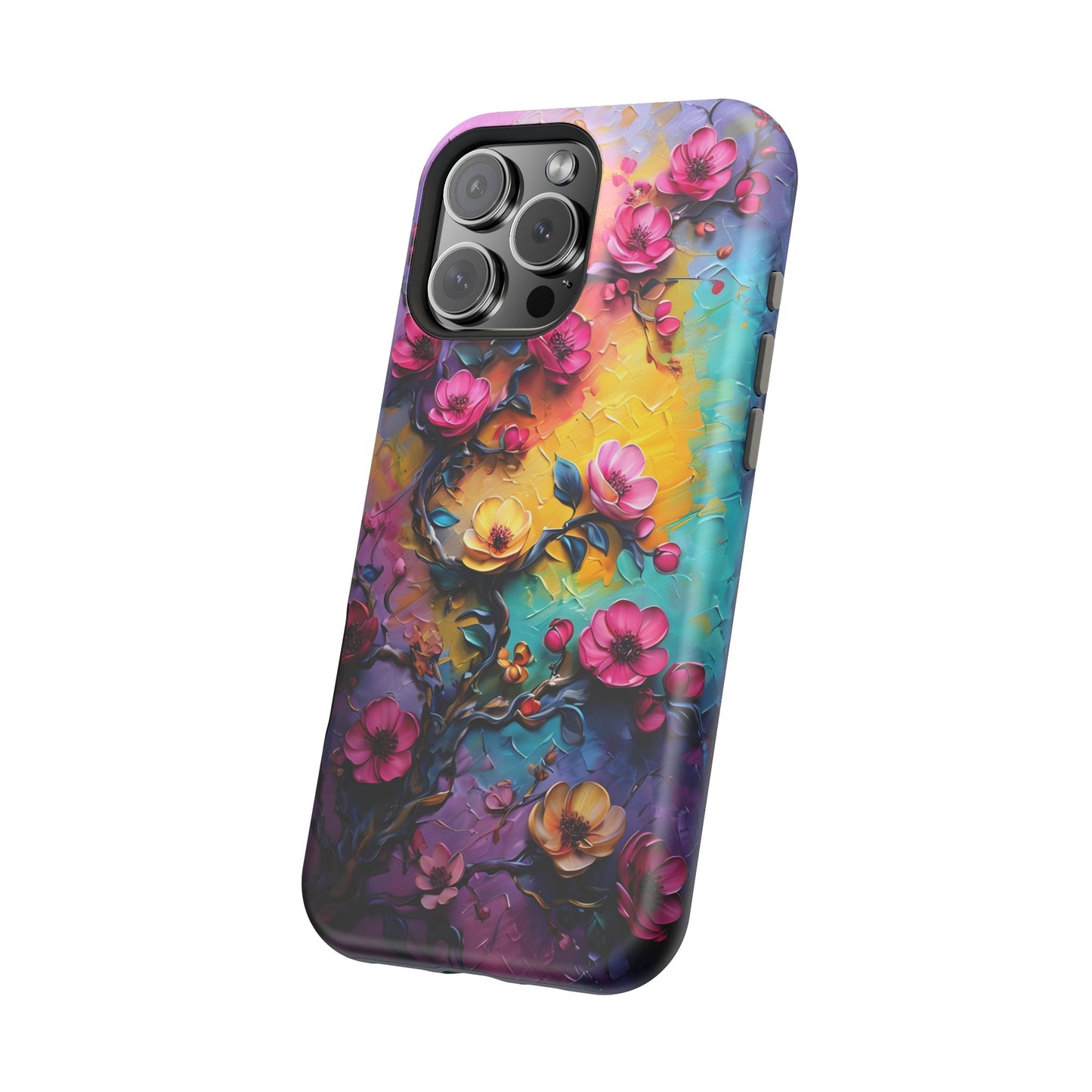 Floral Magnetic Tough Case, Vibrant Phone Cover, Durable Protection, Gift for Flower Lovers, Colorful Floral Design