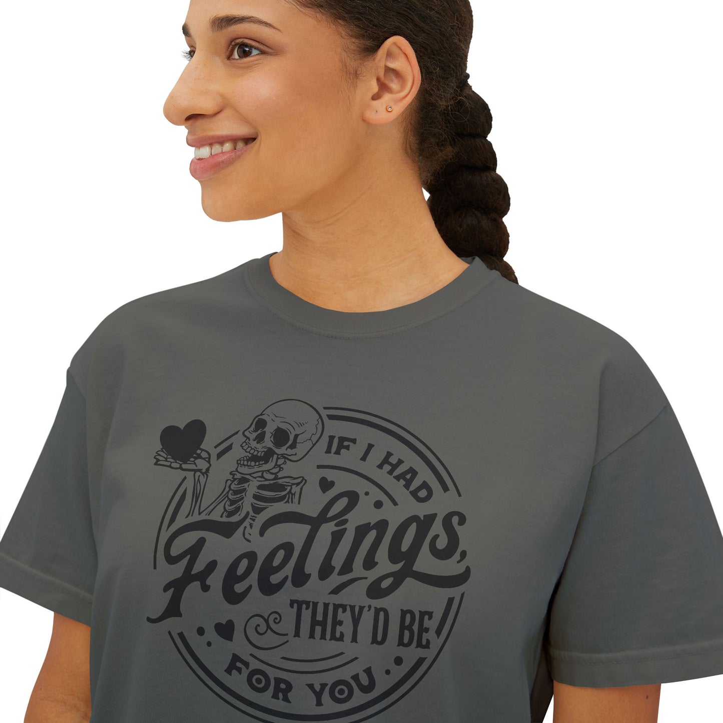 Skeleton Feelings Boxy Tee - Fun & Casual Valentine's Day Graphic Top for Women