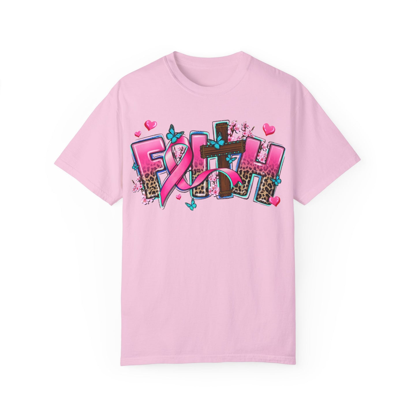 Faith Graphic Unisex Garment-Dyed T-Shirt - Inspirational Pink Design