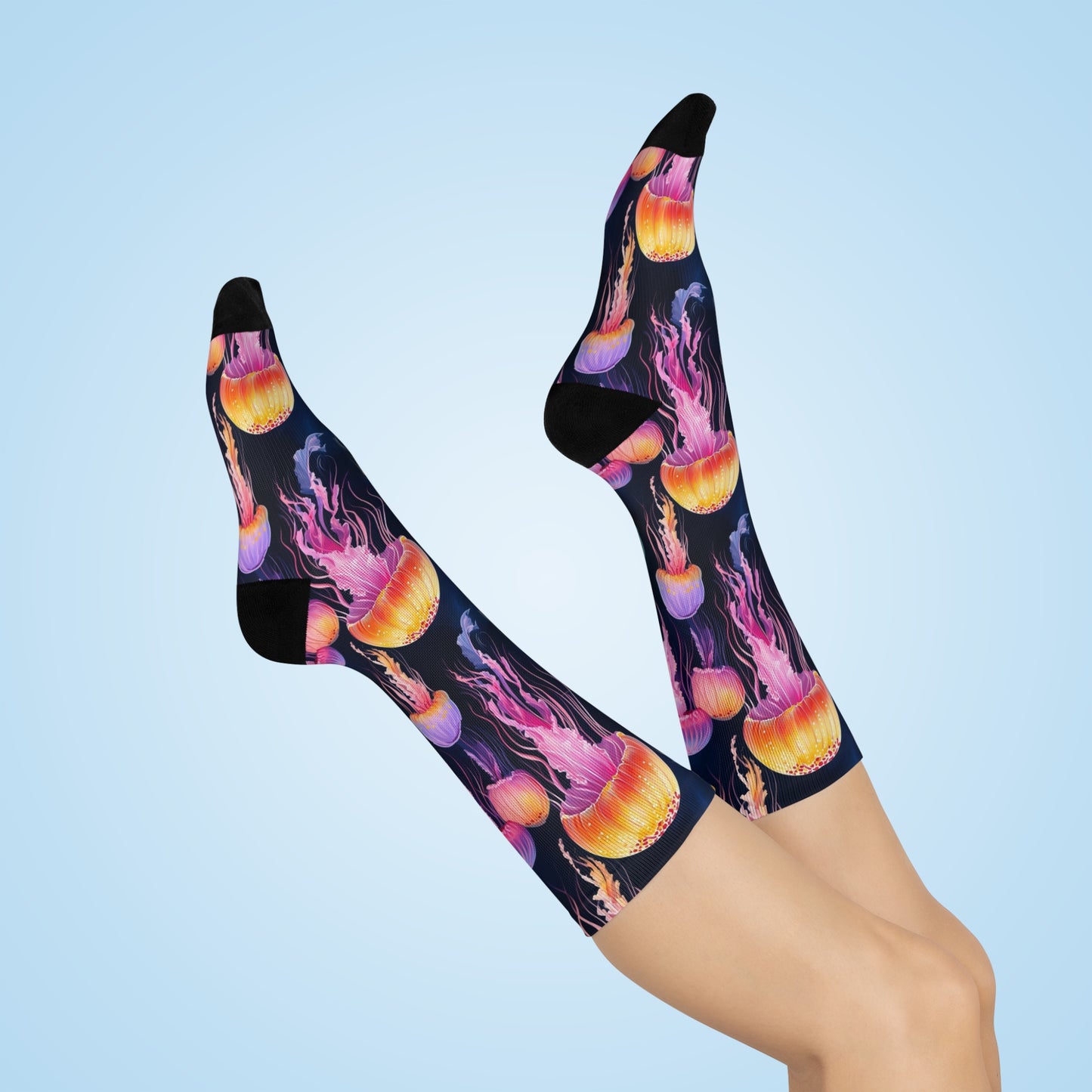 Vibrant Jellyfish Crew Socks, Fun Gift for Ocean Lovers, Comfortable Fashion, Unique Wearable Art, Summer Essentials, Festival Wear