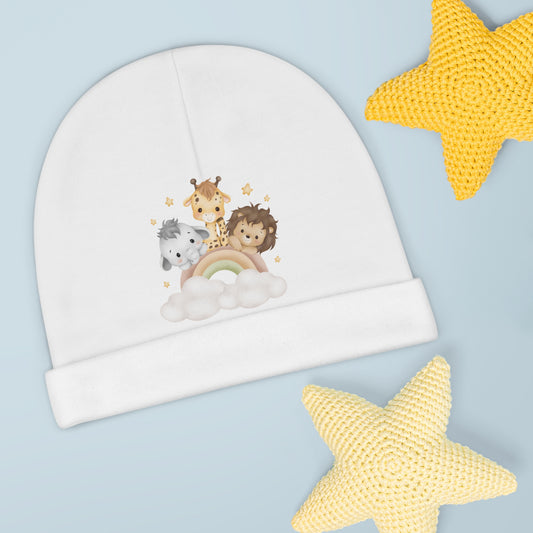 Whimsical Baby Beanie with Animal Friends, Cute Infant Hat, Newborn Cap, Baby Shower Gift, Toddler Accessories, Nursery Decor