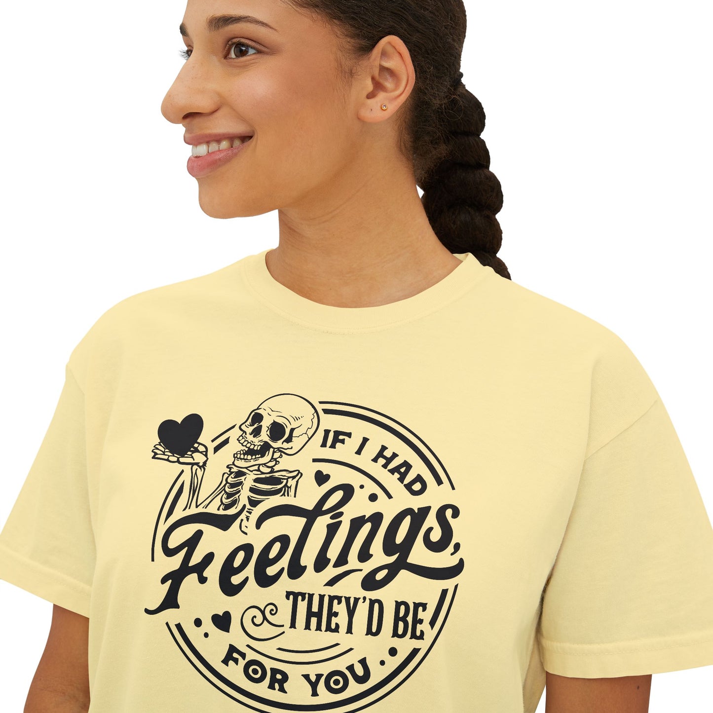 Skeleton Feelings Boxy Tee - Fun & Casual Valentine's Day Graphic Top for Women