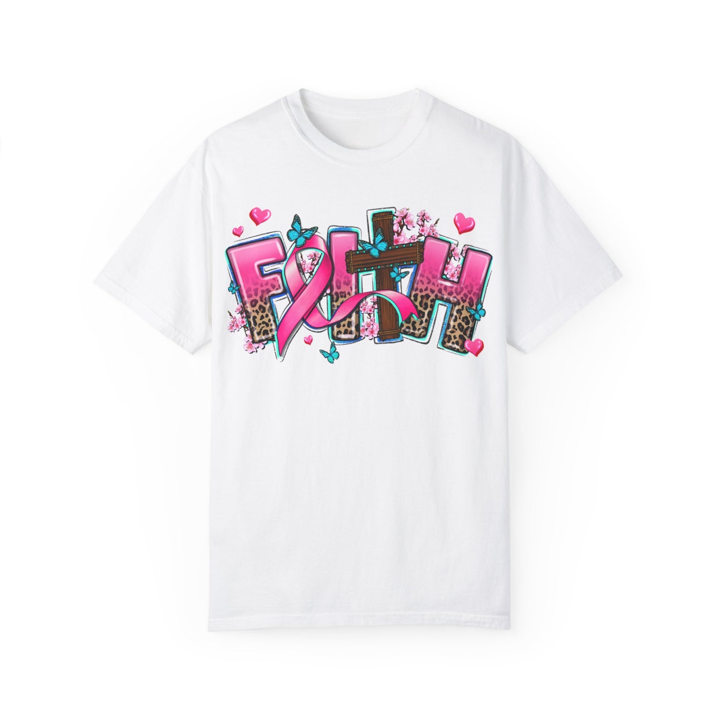 Faith Graphic Unisex Garment-Dyed T-Shirt - Inspirational Pink Design