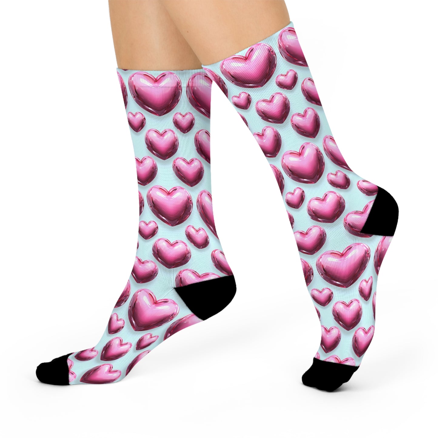 Heart Pattern Cushioned Crew Socks | Cozy Gifts for Her, Valentine's Day Socks, Cute Casual Wear, Comfortable Everyday Use, Fun Fashion