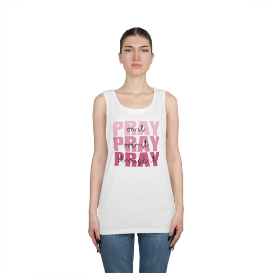 Motivational Unisex Cotton Tank Top - "Pray on It, Pray Over It, Pray Through It"