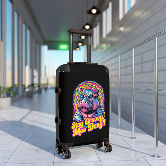 Groovy Hippo Suitcase - Fun Luggage for Travelers, Vacation, Gifts - Stay Groovy Moo Deng Design, Summer Adventures, Cute Travel Gear