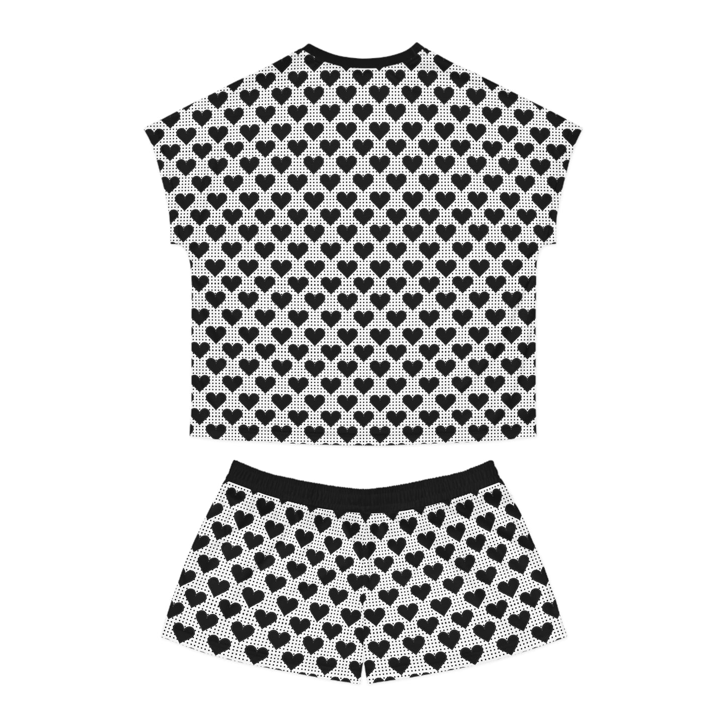 Cozy Black Heart Print Women's Pajama Set | Short Sleeve Tee & Shorts