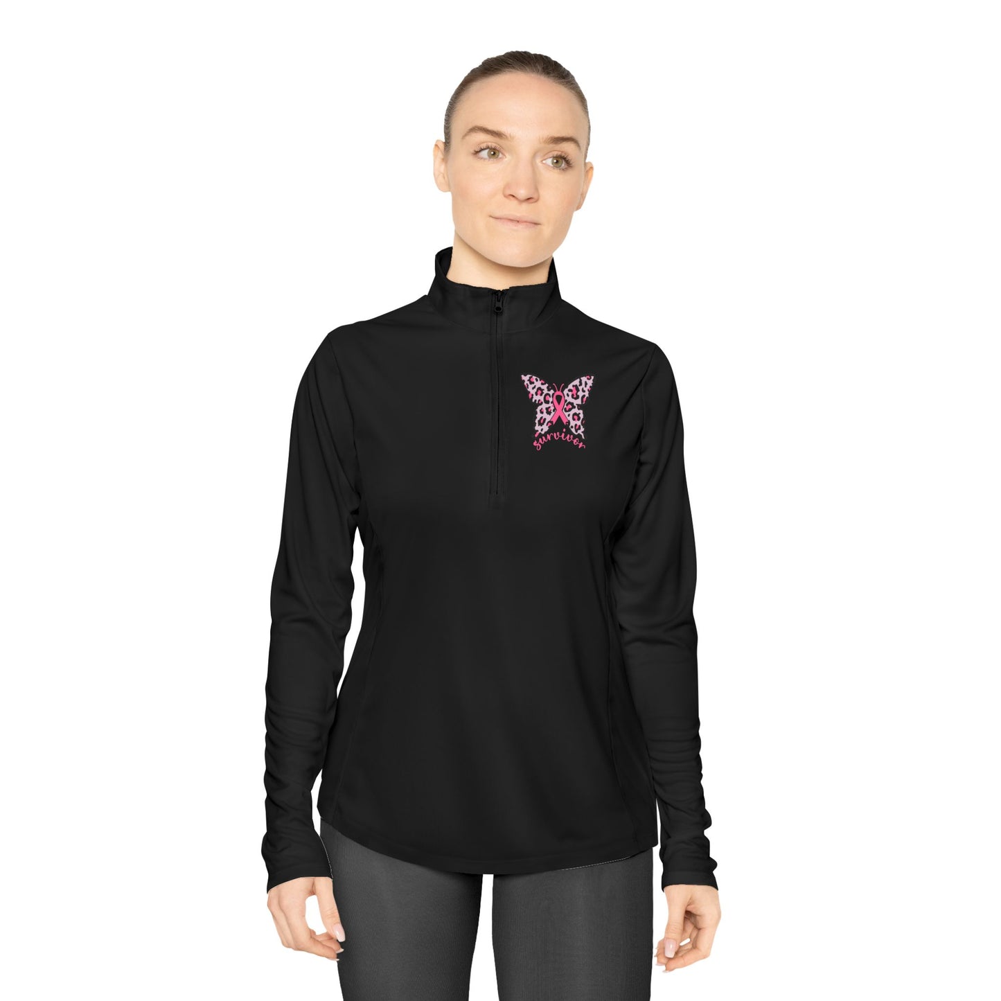 Ladies Butterfly Quarter-Zip Pullover - Perfect for Active Lifestyles & Casual Wear, Breast Cancer Awareness