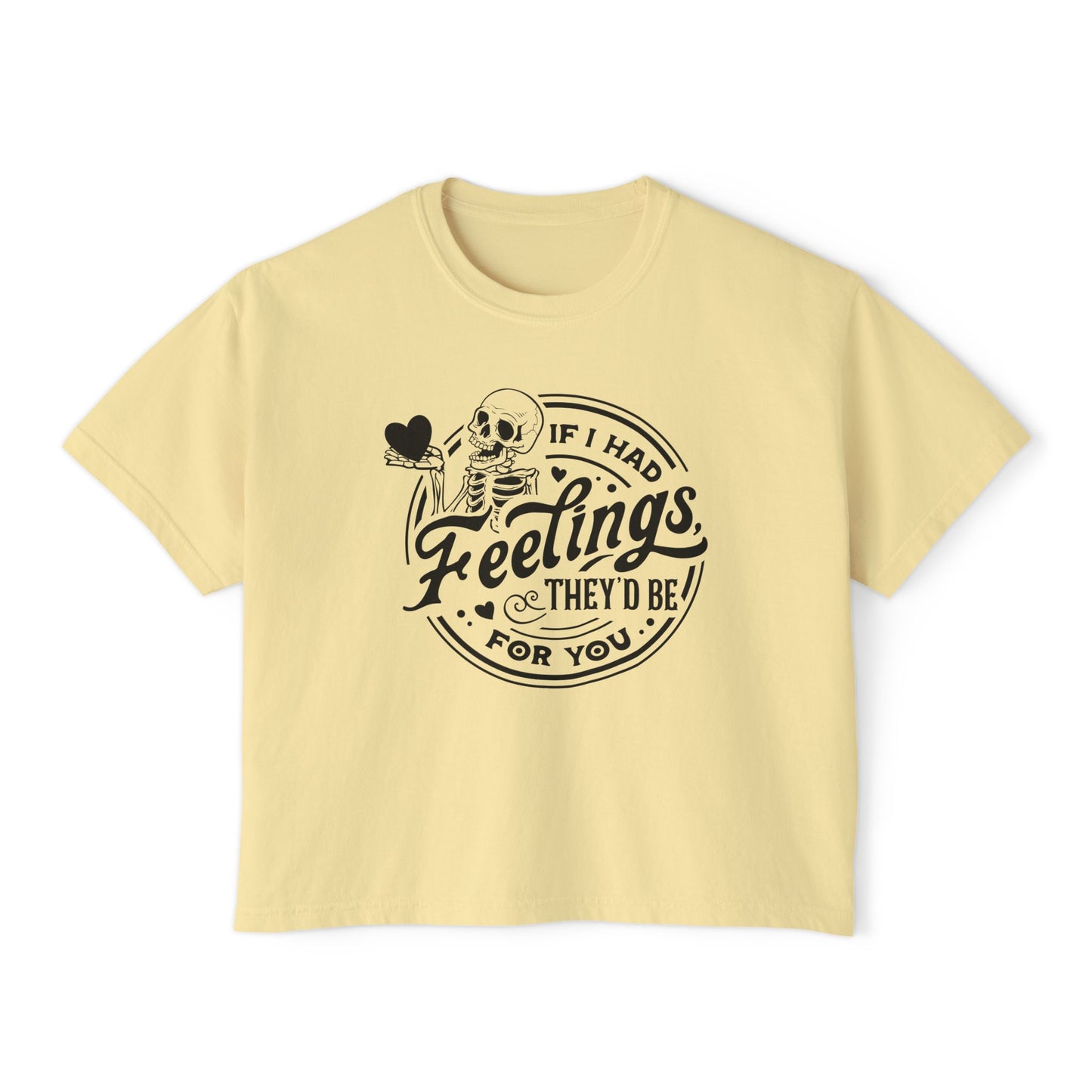 Skeleton Feelings Boxy Tee - Fun & Casual Valentine's Day Graphic Top for Women