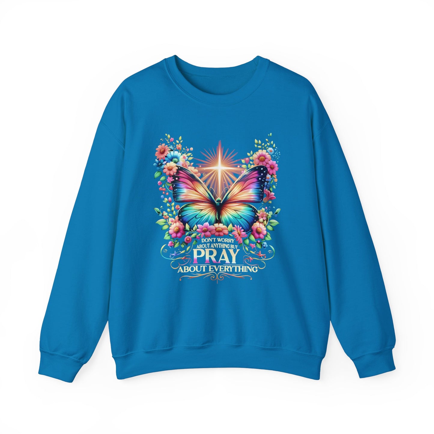 Butterfly Prayer Sweatshirt, Unisex Cozy Crewneck, Inspirational Gift, Floral Design, Casual Wear, Spring Fashion