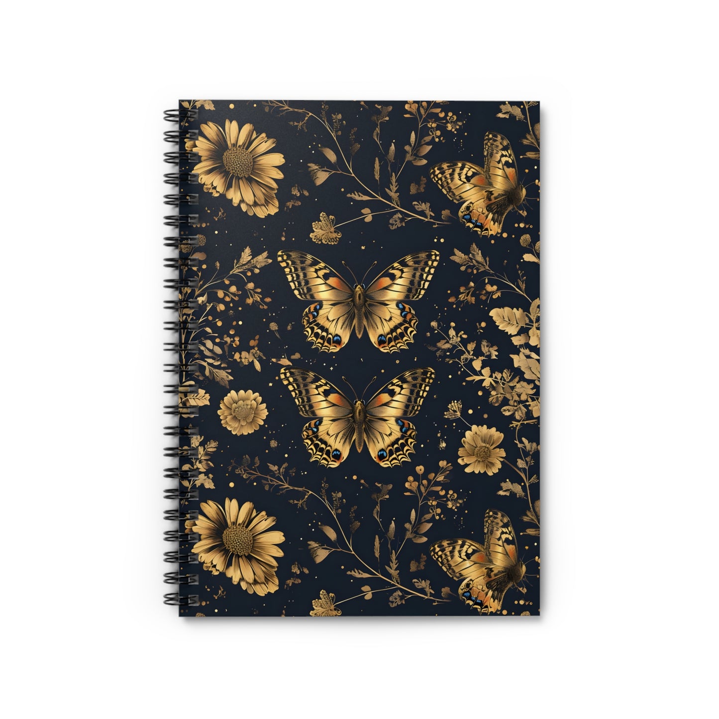 Golden Butterfly Journal - Ruled Line Spiral Notebook, Gift for Nature Lovers, Elegant School Supplies, Writing Journal