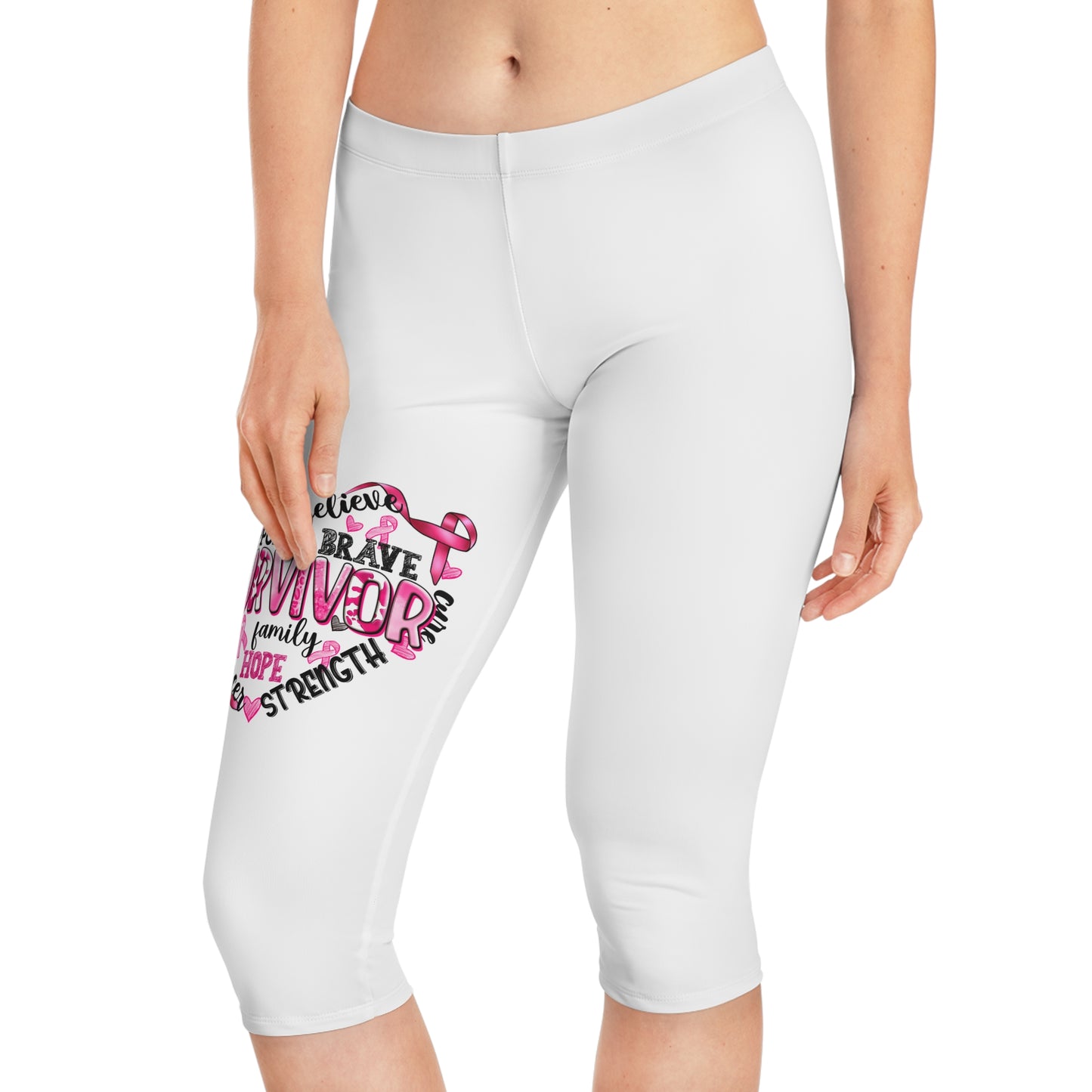 Inspirational Women's Capri Leggings - Support Survivors with Hope & Strength Design