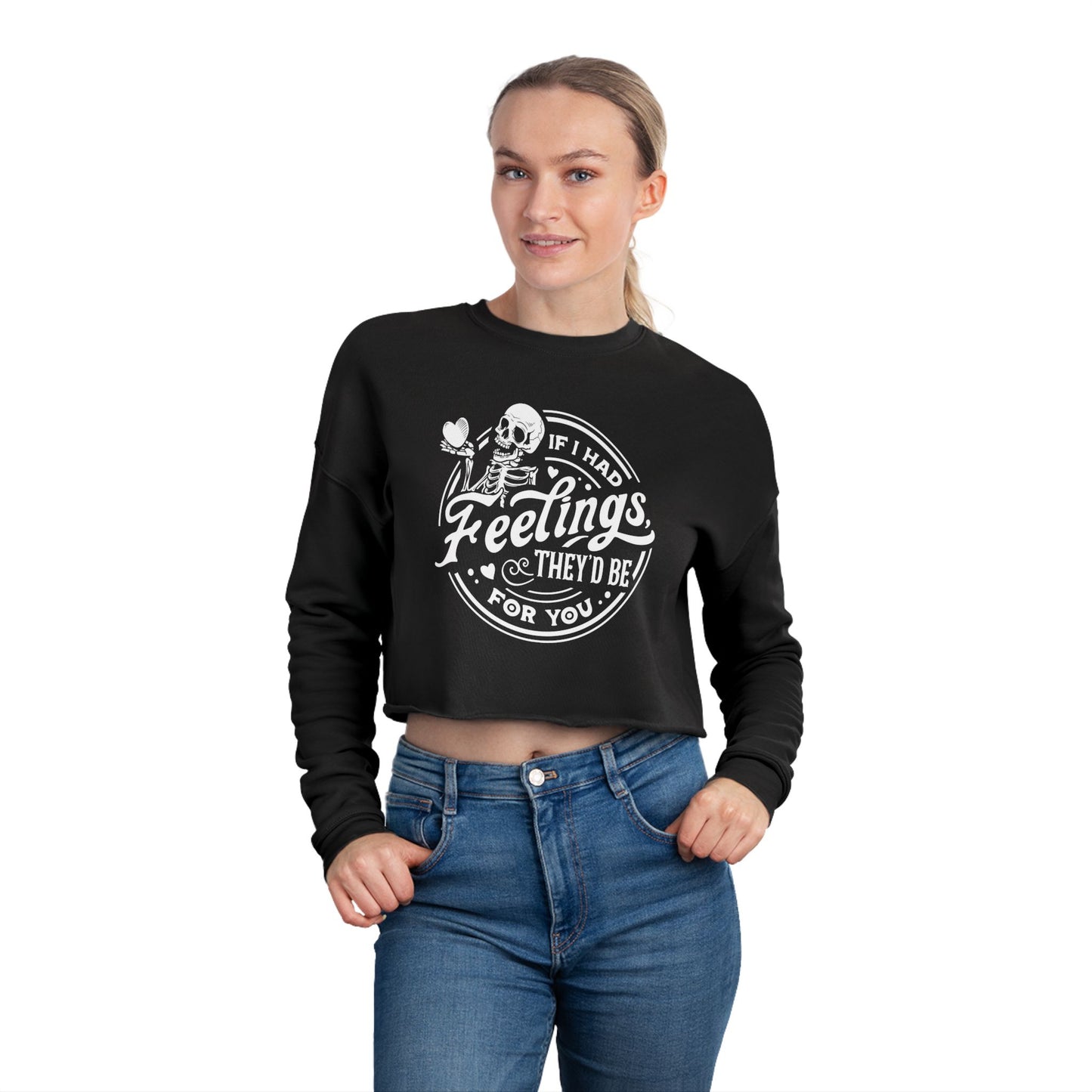 Skeleton Feelings Women's Cropped Sweatshirt - Cute and Comfy for Halloween and Everyday Wear