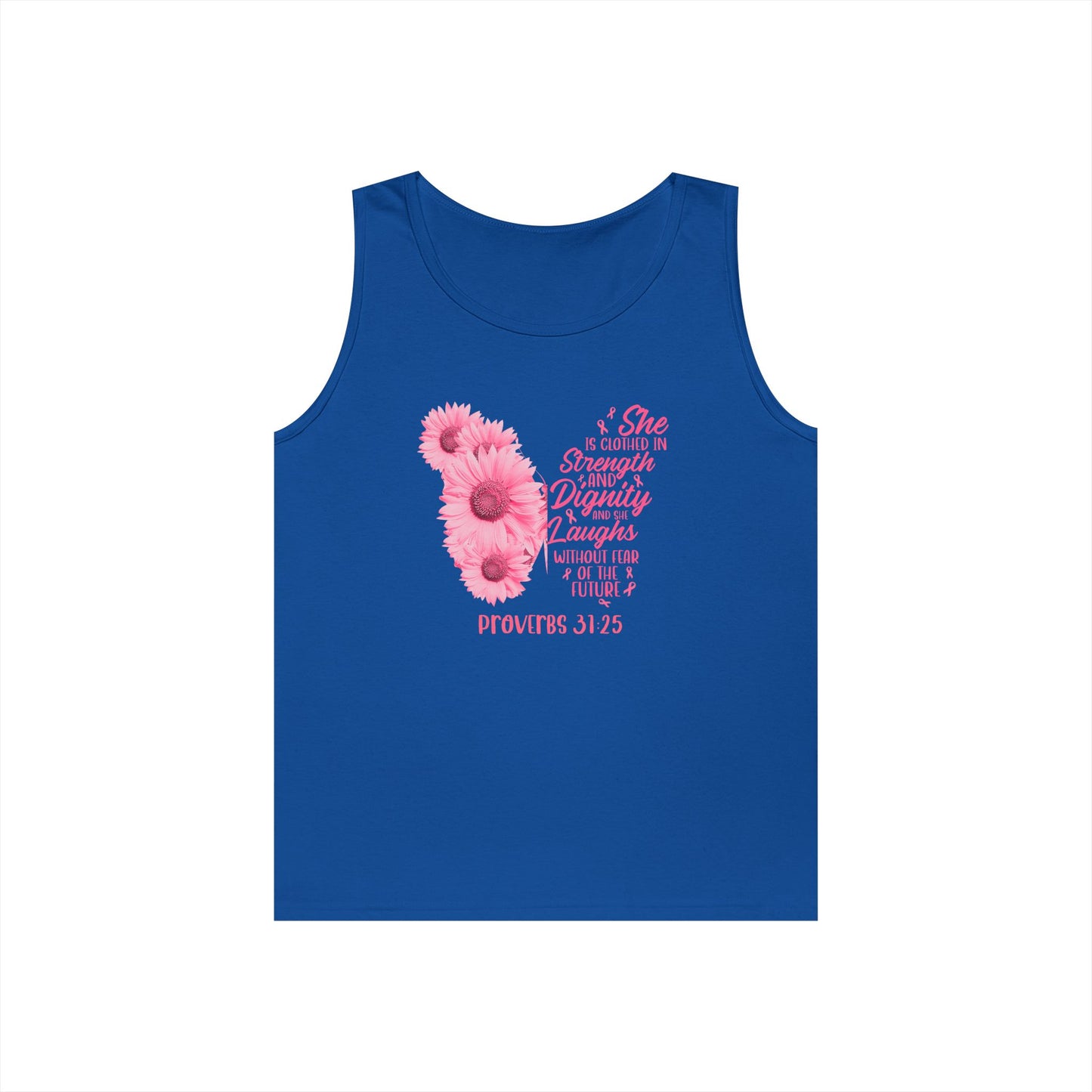 Proverbs 31:25 Floral Unisex Heavy Cotton Tank Top - Strength, Dignity, Laughter